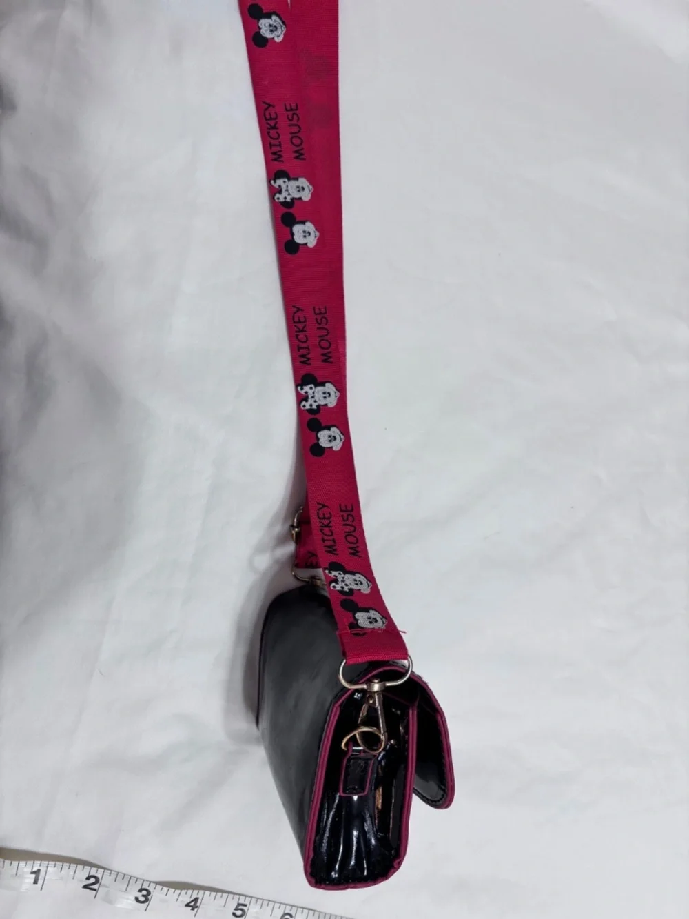 Disney Mickey Mouse Mini Crossbody Bag Red Strap Kids Park Purse Patent Black